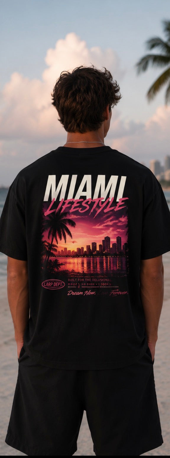 LARP Dept. Miami Lifestyle Tee – Black/Pink Edition