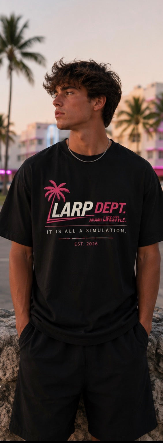 LARP Dept. Miami Lifestyle Tee – Black/Pink Edition